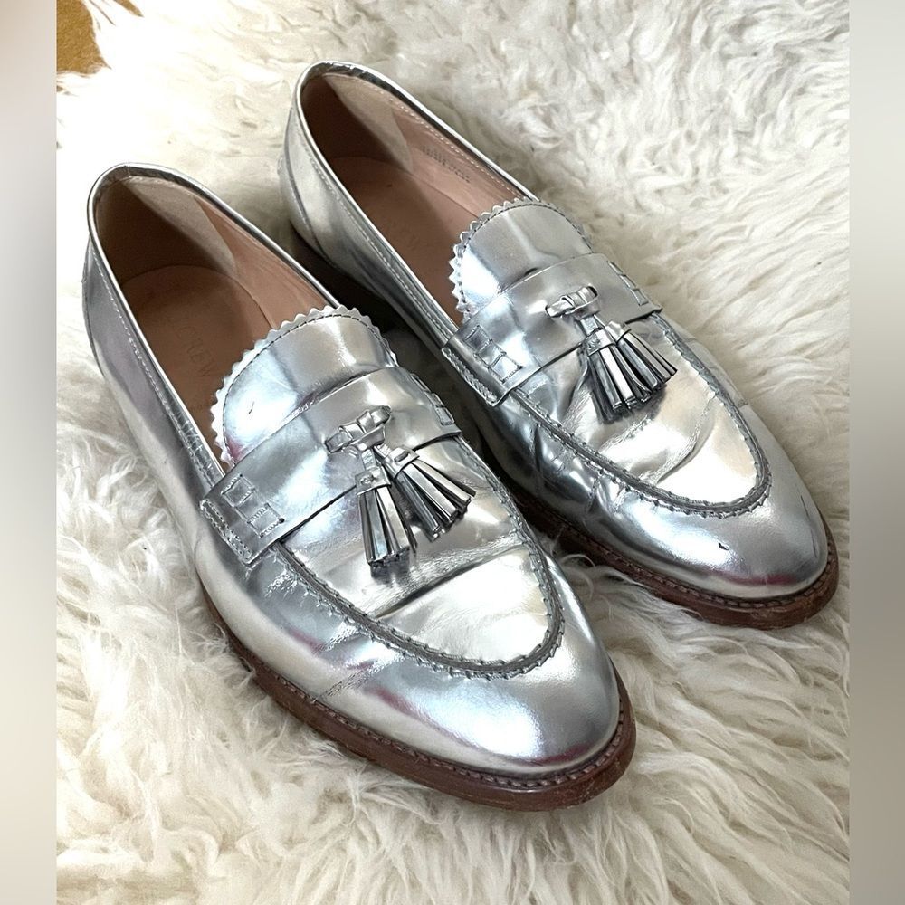 J.Crew Biella Silver Metallic Tassel Loafer 8